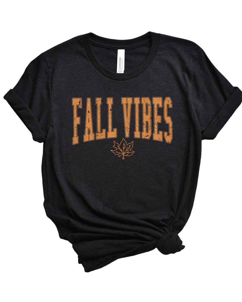 Front of a size 2XL Fall Vibes Leaf Short Sleeve Graphic Tee in Black by Simply Sage Market. | dia_product_style_image_id:308233